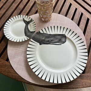 Set of 6 - Anthropologie Whale Accent Dinner Plate Set in Black and White